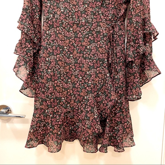 The Fifth Label Elective Long Ruffle Sleeve, Floral Wrap Dress, Size Medium - Picture 9 of 11